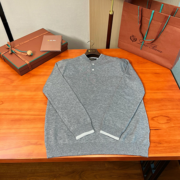 loro piana henley neck knit sweater